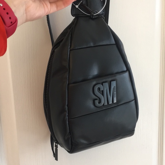 Steve Madden Black Puffy Leather Sling Backpack - Picture 8 of 17